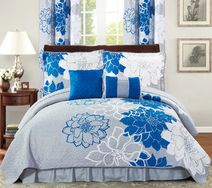 6pc Printed Reversible Bedspread Set with Dust Ruffle