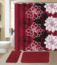 Load image into Gallery viewer, 15-Piece Flower Design Bathroom Set With Matching Shower Curtain