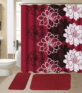 15-Piece Flower Design Bathroom Set With Matching Shower Curtain