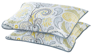 Yellow/Grey Paisley Printed Reversible Bedspread/Quilt Set