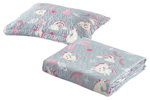 All American Collection Pink-Grey Unicorn Printed Bedspread Set