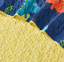 Load image into Gallery viewer, All American Collection Navy-Yellow Dinosaur Printed Bedspread Set