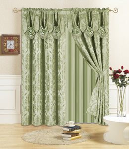 All American Collection New 4 Piece Drape Set with Attached Valance and Sheer with 2 Tie Backs Included